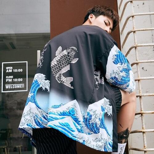 Kimono Men Japanese Kimono Traditional male kimono cardigan men harajuku streetwear samurai costume yukata male haori obi KK001