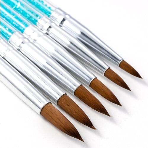 6Pcs/Set UV Gel Brush Crimped Round Metal Handle Painting Pen Acrylic Drawing Brush for Nails Rhinestone Handle Nail Art Tool