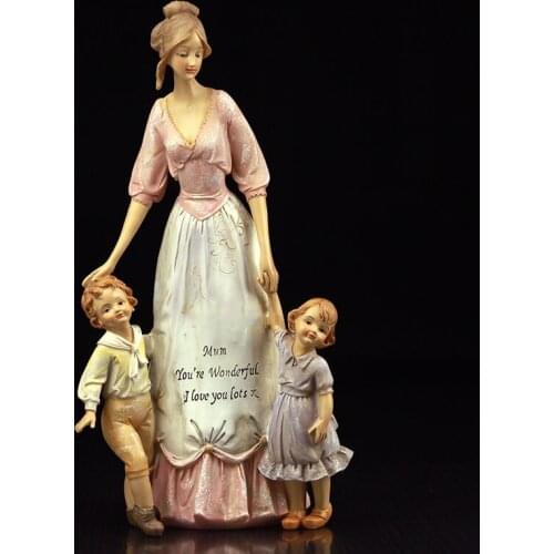 EUROPEAN CREATIVE RESIN CHILDREN MOTHER STATUES CRAFTS HOME FURNISHING ACCESSORIES RETRO FAMILY DESKTOP FIGURINES ORNAMENT DECOR