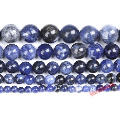 Natural Stone Old Blue Sodalite Round Loose Beads 15" Strand 4 6 8 10 12MM Pick Size For Jewelry Making