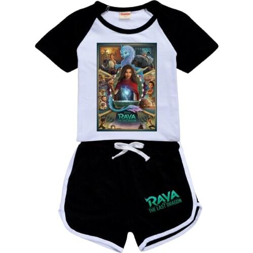 Girls Boys Summer Set Raya and The Last Dragon Kids Sports T shirt +Pants set Baby Clothing Comfortable outfits