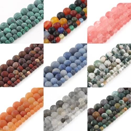 Natural Stone Dull Polish Matte Frosted Agate 4mm-12mm Round Loose Spacer Beads for Jewelry Making Diy Bracelet Necklace 15 Inch