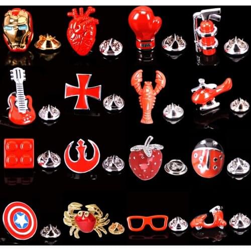 Mens Brooch Red Animal Guitar Lapel Pins Scarf Hat Shirt Pin High Quality Neckpin Collar Badge Jewelry Clothing Accessories