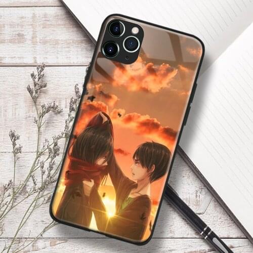 Mikasa Ackerman Eren Attack on Titan Anime Soft TPU Glass Phone Case for IPhone SE 6 7 8 Plus X Xr Xs 11 12 Mini Pro Max Samsung