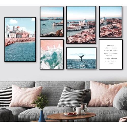 Water City Venice Building Beach Whale Wall Art Canvas Painting Nordic Posters And Prints Wall Pictures For Living Room Decor