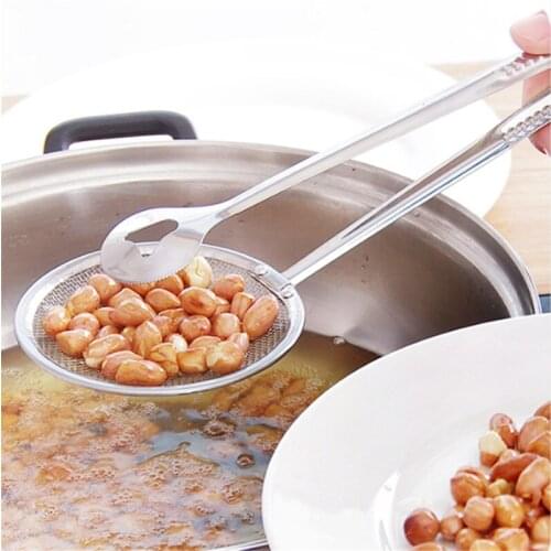 Stainless Steel Fried Frying Mesh Colander Spoon Filter Oil Drainer Food Clip Snack Fryer Strainer Bbq Buffet Serving Tongs