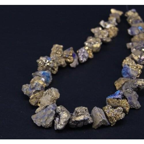 15.5"strand Titanium Gold Natural Quartz Geode Drusy Freeform Nugget Loose Beads,Raw Crystal Agates Druzy Chips Pendant Jewelry
