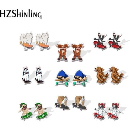 2021 New Skateboard Dog Stud Earring Funny Animal Acrylic Resin Earrings Epoxy Handmade Jewelry Gifts Girl