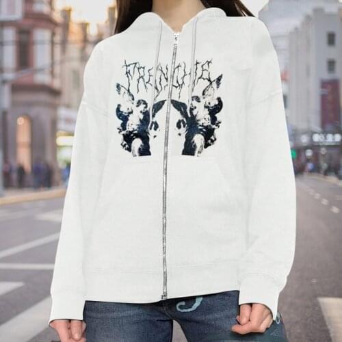 New Dark Jacket Coat Print Angel Fairy Womens Hoodies Hip-hop Streetwear Harajuku Anime Women Coat Zipper Y2k Women Clothing