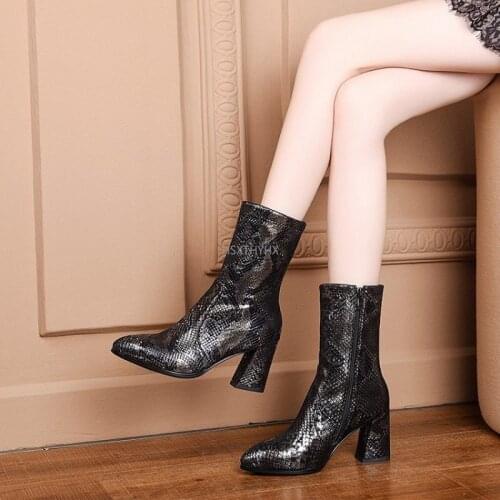 2021 Winter New Fish-scale Grain Womens Boots Fashion Upper Boot Side Zipper High Heel Fashion Womens Boots Warm Cotton Boots
