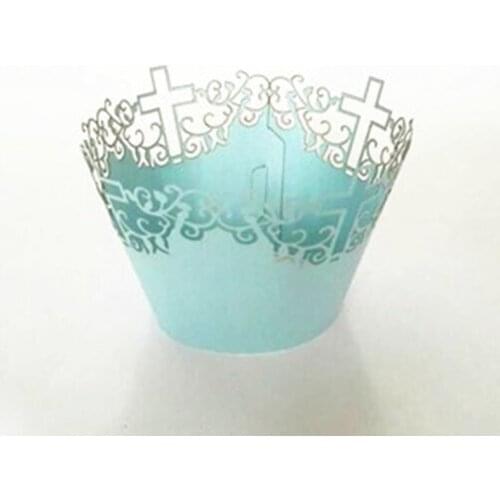 New design Customized cross First communion laser cut cupcake wrapper for party or wedding
