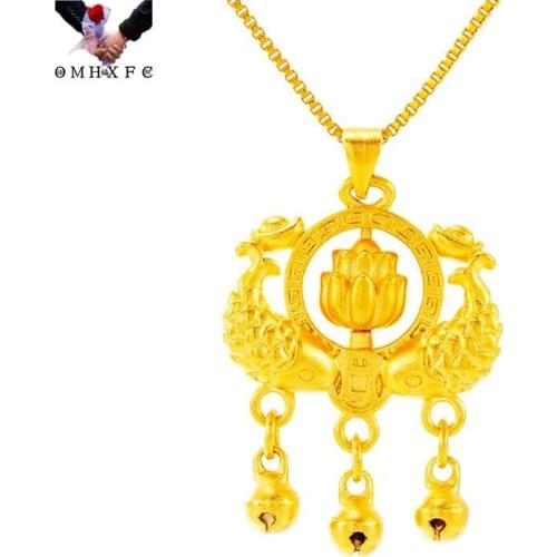 OMHXFC Wholesale PN590 European Fashion Fine Woman Girl Party Birthday Wedding Gift Carp Lotus 24KT Gold Pendant Charm