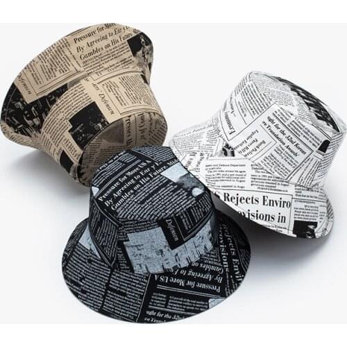 New spring autumn mix cotton unisex hip hop newspaper design print outing casual fashion sunblock flat fisherman bucket hat