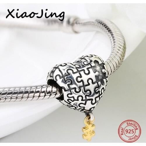 925 Silver Charms Puzzle My Heart Is Complete With You Love Heart Beads Fit Pandora Bracelets Jewelry Making For Lovers Gifts