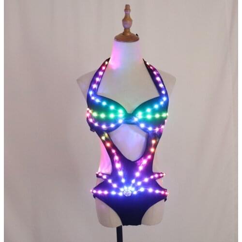 Full Color Pixel LED Lights Jacket Coat Jazz Bar Ds New Sexy Suit Dj Bikini Nightclub Gogo Lead Dancer Group Dance Costume