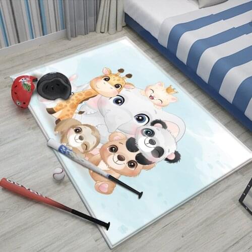 Rectangle Children Comfortable Carpet Non-Slip Children Flannel Round Cartoon Animal Carpet Baby Hand Print Carpet Baby Play Mat