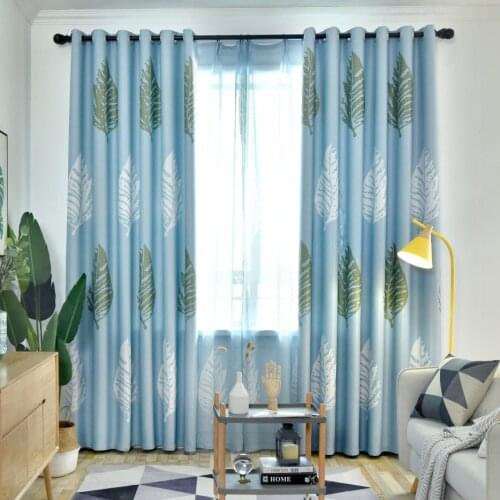 Nordic Curtains for Living Room Bedroom Green Plant Leaf Curtain Simple Modern Thickening Curtain Finished Product Customization