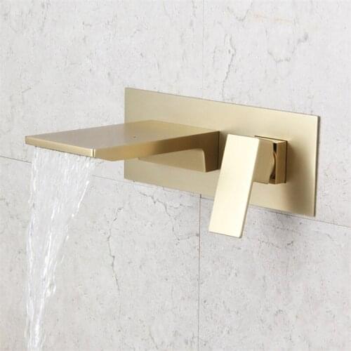 Bathroom Basin Faucets Solid Brass Brushed Gold/Black Sink Mixer Tap Hot & Cold Lavatory Crane Taps In-Wall Waterfall Faucets