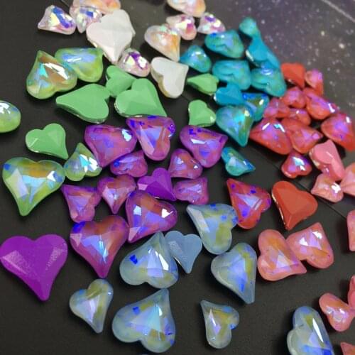 Swarovsky Nail Art Rhinestones CRYSTAL AB Aurora Crooked heart Pointed bottom Back Manicure Loose Rhinestones