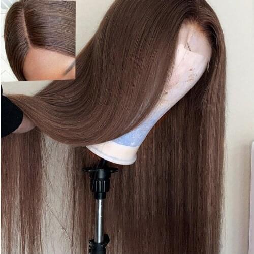 Darker Brown Color Lace Frontal Wigs 13*6 Deep Part Lace Front Human Hair Wigs Pre Plucked Brazilian Remy For Women Smooth