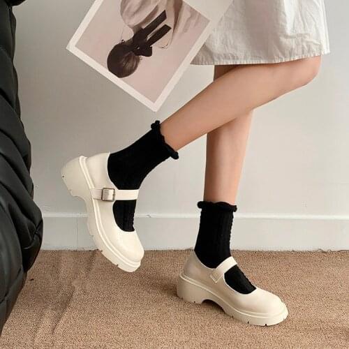 White Mary Jane platform shoes Buckle Strap Round Toe outdoor casual ladies lolita shoes student party shoes zapatos de mujer