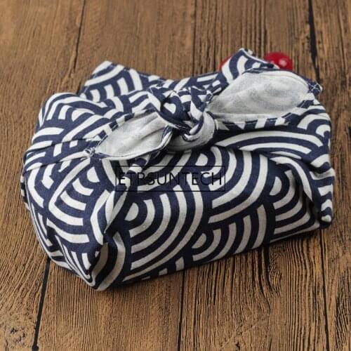 Japanese Style Table Cloth Cotton 100% / Furoshiki Japan Classic Tradition Waves Clouds Grid Printed 100cm / Many Uses