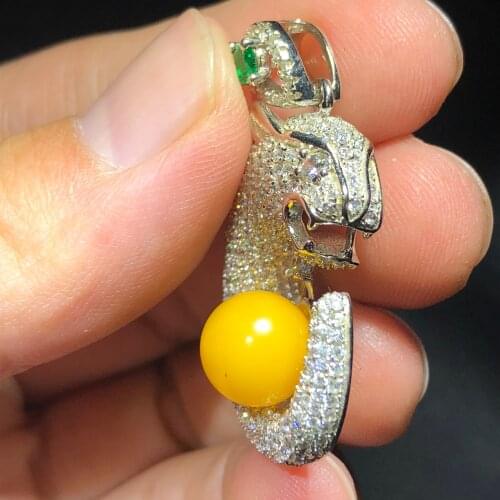 Fine jewelry Real 925 Sterling silver s925 solid silver 100% Natural Yellow Amber beeswax unisex Pendant Necklace