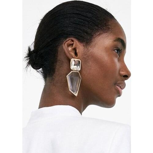 2020 ZA Geometric Resin Acrylic Long Drop Earrings Women Transparent Stone Earrings Femme Statement Big Dangle Earring Jewelry