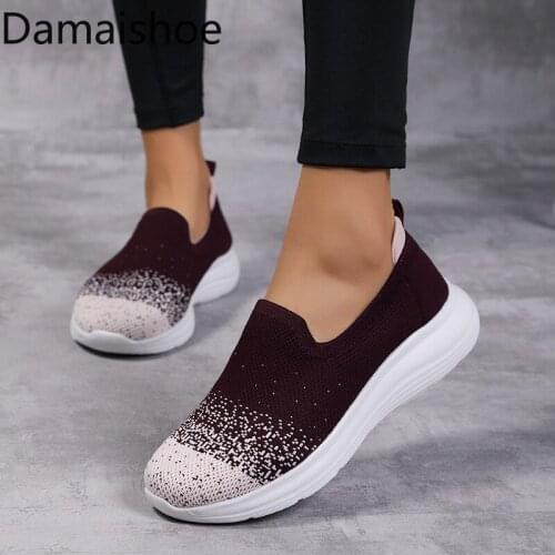 Womens Breathable Spring and Summer Fly Woven Mesh Sports Casual Running Shoes Slip-on Lofter Middle-Aged and Elderly Mom Shoes