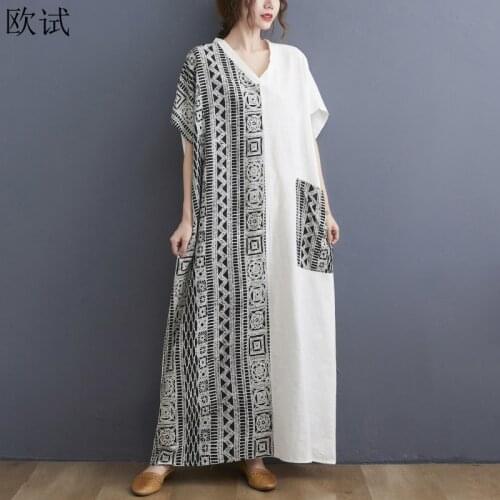 Oversized Cotton Vintage Summer Patchwork Dress For Women Loose Casual Ladies Oversize Dresses New Vogue Dress 2021
