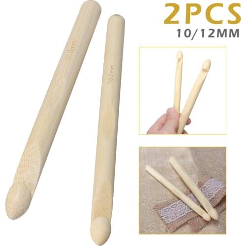 1 pair Big Wood Crochet Hook 10mm 12mm Weaving Needle Natural Wooden Knitting Hooks for Thick Yarn Sewing Embroidery Tools