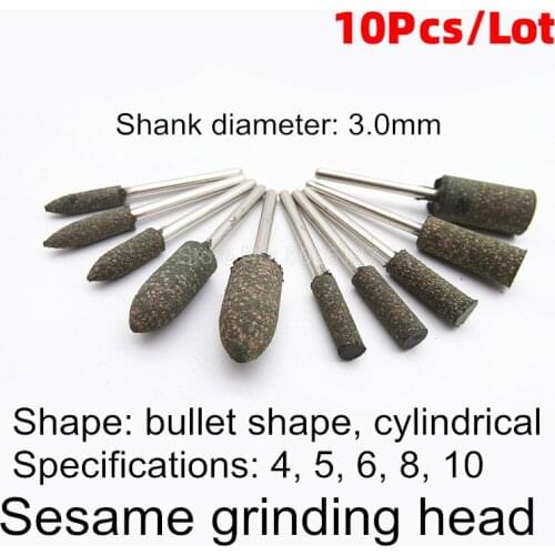 10Pc 3.0MM Shank Sesame Grinding Head Rubber Elastomer Sponge Wheel Bullet Rust Metal Polish Mirror Polishing Cone Shape Mounted