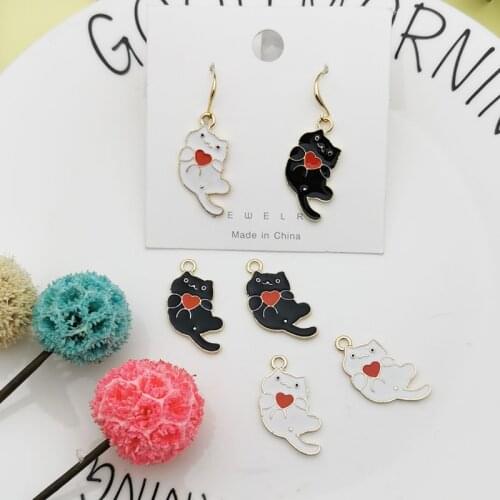 10pcs Lovely Cats Alloy Charms Pendants Animals Heart Kitty Enamel Charms Fit Earring Bracelet DIY Jewelry Accessories YZ810