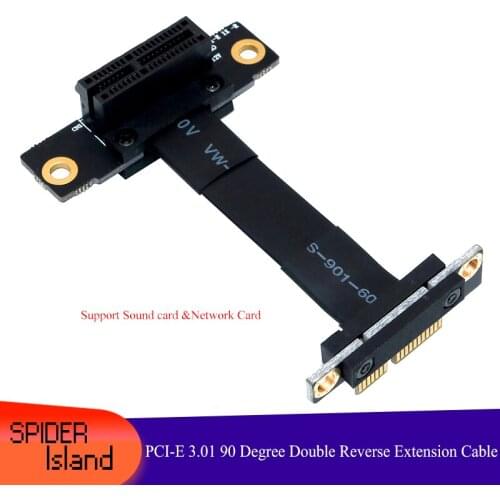 2019 PCI-E 3.0 1X 90 degree Double Reverse Extension Cable Adapter bridge for Graphic Card Video Support Sound Card Network Card