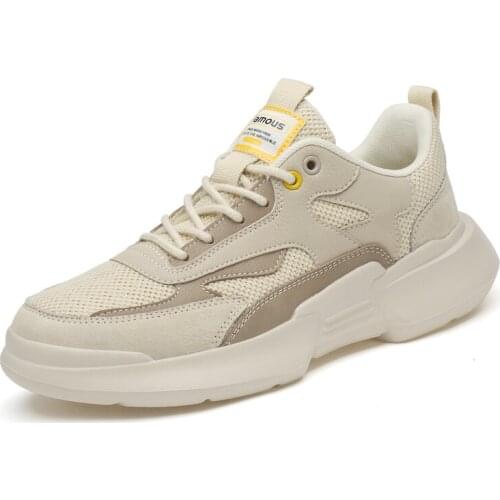 2021 Summer Leather Stitching Mesh Breathable Mens Casual Shoes Outdoor Rubber Platform Light Casual Sport Footwear Man Sneaker