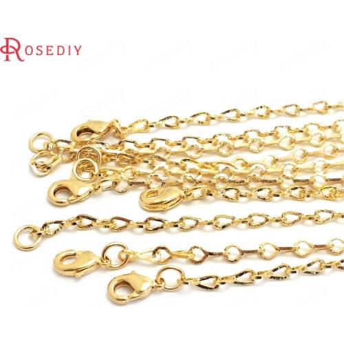 37969)2PCS Full length 50CM 24K Gold Color Copper with Lobster Clasps Finished Necklace Chains Jewelry Making Supplies