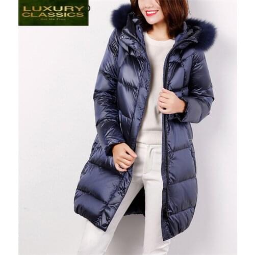 90% Women Winter Jacket White Goose Down Coat Female Large Real Fox Fur Hooded Clothes Thick Warm Coats Jackets LWL1049