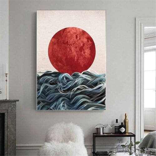Abstract Sea sunrise Canvas Paintings Wall Art Prints Poster Living Room Decor Decorative Paintings Chinese style Home Decor