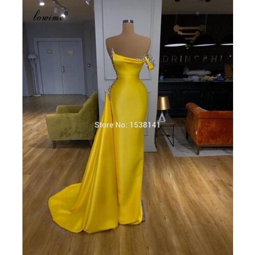 Arabic Sexy Yellow Prom Dresses 2020 Long Mermaid Cocktail Dresses Women Party Night Haute Couture Elegant Vestidos De Fiesta
