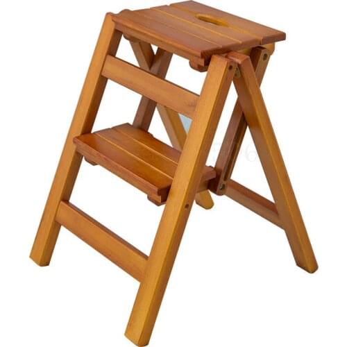 Shipping Solid Wood Household Multifunctional Two-step Folding Ladder Step Stool Indoor Climbing Ladder Dual-use Small Ladd