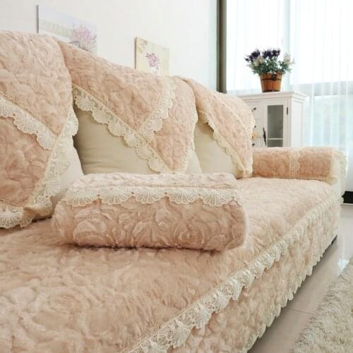 Plush Sofa Cover Lase Couch Cover Pillowcase Solid Color Non-slip Thick Cushion European Custom