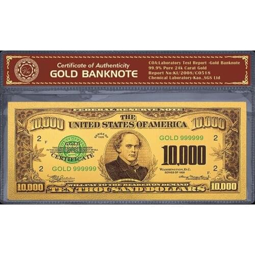 USD Money Colored USD 10000 Gold Banknote Colorful Gold Foil Plated Fake Paper Money Collection Home Decorations Business Gifts