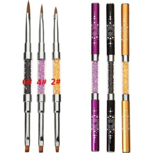 Double Head Nail Art Liner Painting Brush With Diamond UV Gel Brush Stripe Flower Painting Carving Drawing Pen Manicure Tools