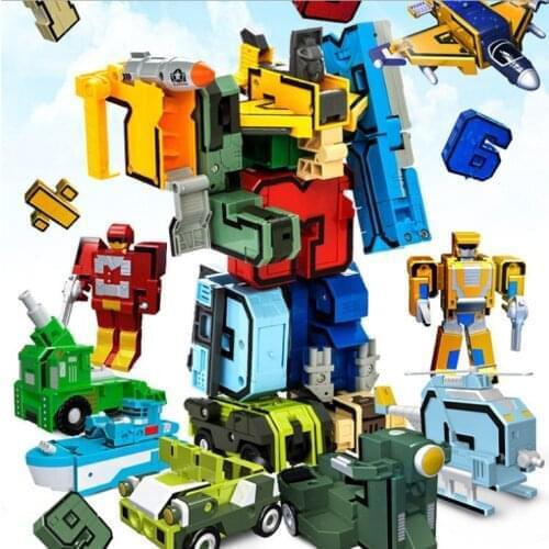 GUDI 16pcs Transformer Number Mech Clan Robot Animal Bricks Creative Educational Enlightenment Building Blocks toy Kids gifts