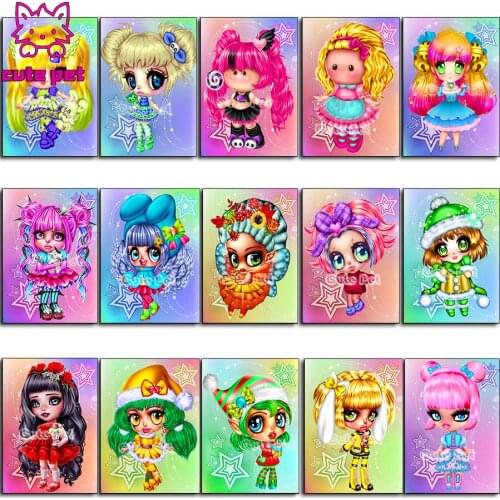 5D DIY Full Round Drill Diamond Painting Cartoon Girl Resin Rhinestone Mosaic Wall Art Picture Kit Cross stitch Home Decoration