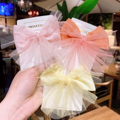 Korean Style Sweet Beautiful Lace Yarn Bow Duckbill Clip for Girls Children Party Princess Hairpins Hair Accessories