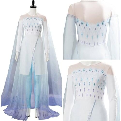 Queen Princess Elsa Cosplay Costume Ahtohallan Cave Snow Flake Cosplay White Dress Uniform Outfit Halloween Costume