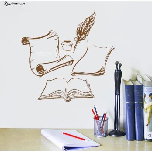 Creative Work Books Ink Letter Writer Nib Vinyl White Wall Decor Sticker Removable Office Decoration Learn Room Murals SK05