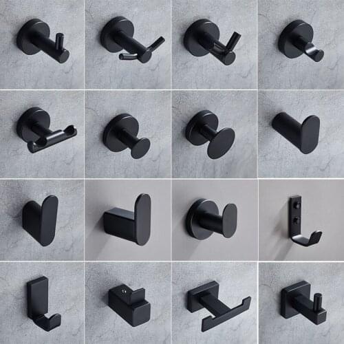 Matte Black Hooks for bathroom kichen hanger stainless steel keys Coat towel hook punching Free wall Mounting storages