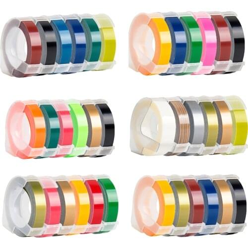 6 Rolls Multicolor Embossing Tape 9MM Embossing Label Tape Refill Compatible for Motex E101 and DYMO 12965 Embossing Label Maker